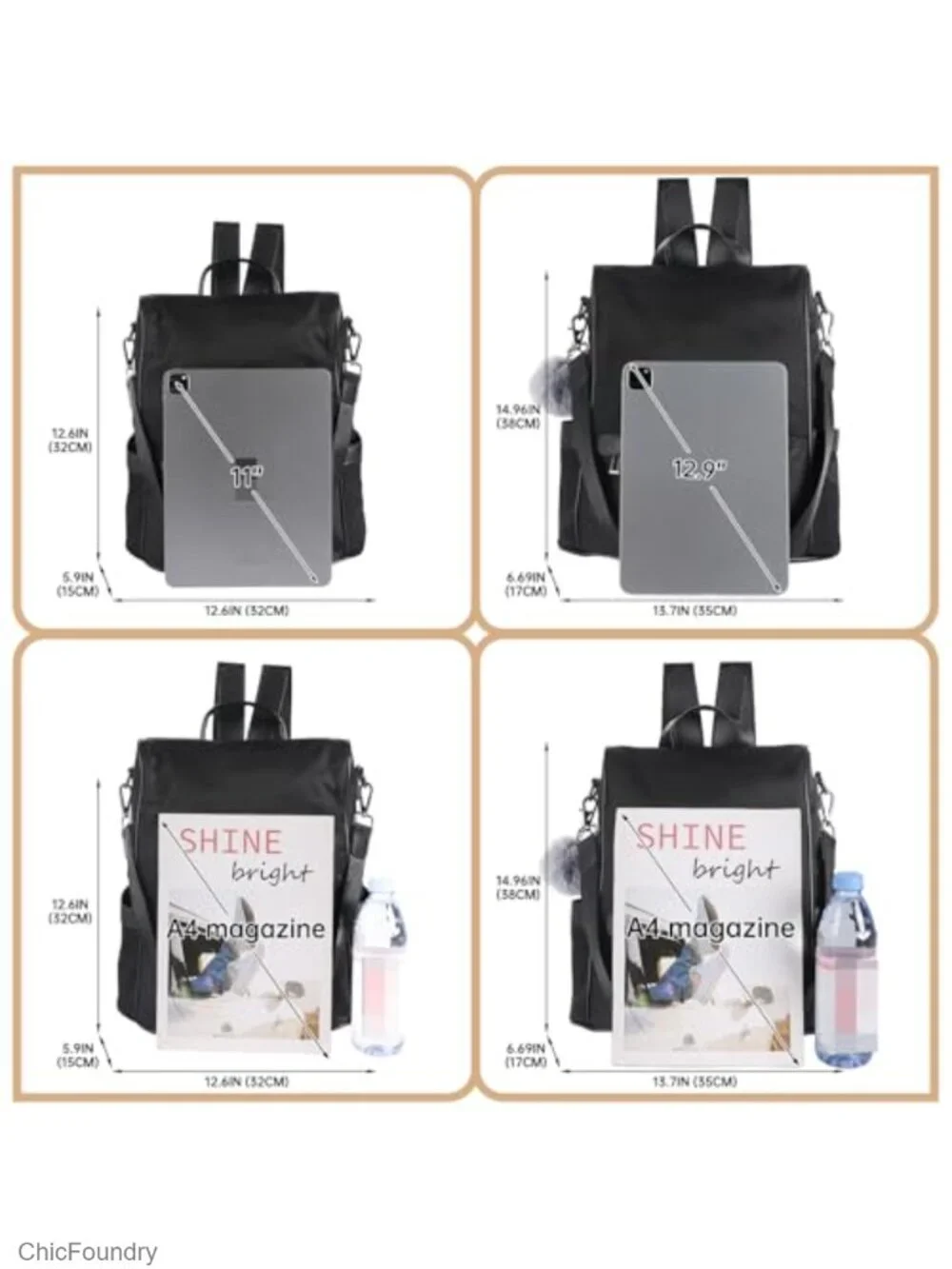 Water Resistant Nylon Women Backpack Purse Anti-theft Lightweight Travel